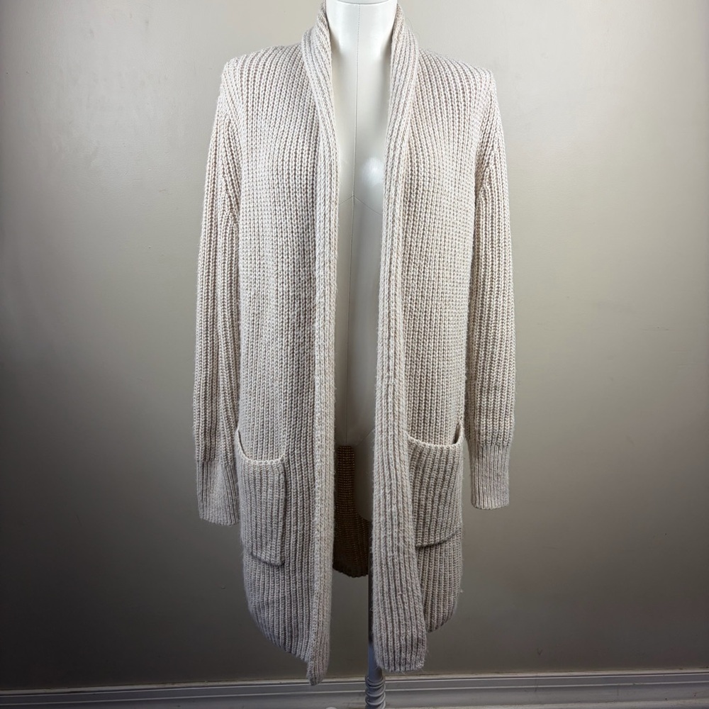 GAP Cream Cotton Blend Open-Front Ribbed Classic Cozy Cardigan